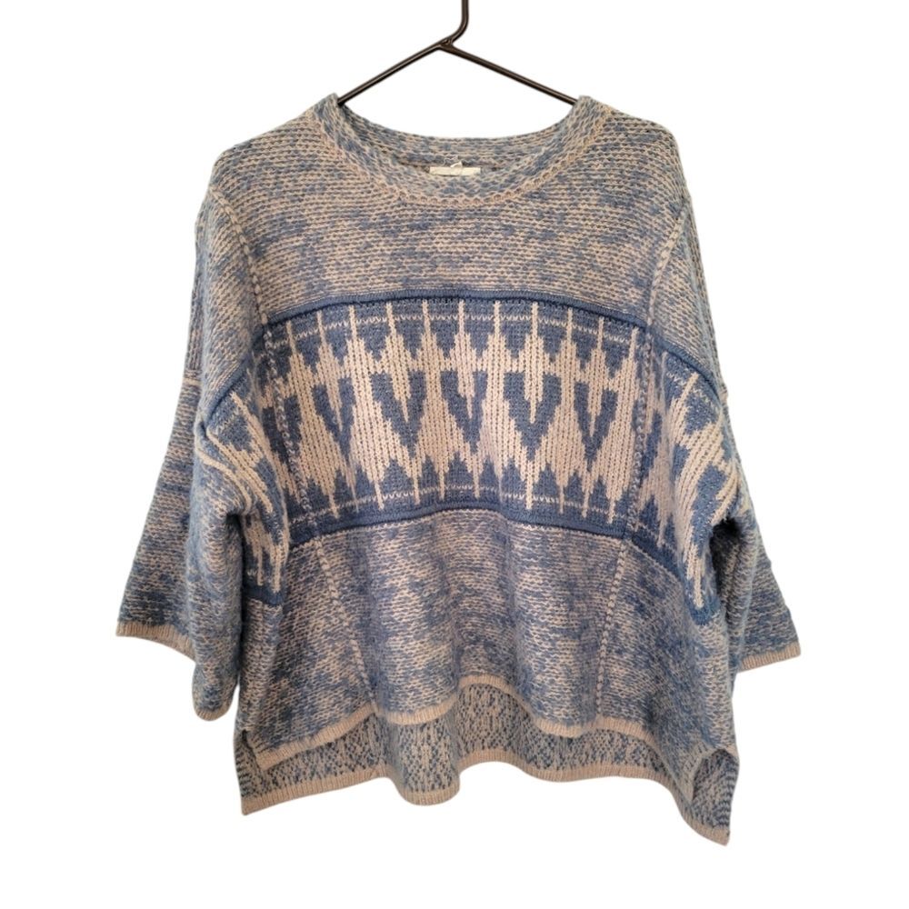 Easel Beige & Teal Wool Blend Boxy Sweater Size Small Oversized